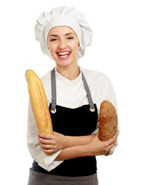 kadın aşçı ekmek ile