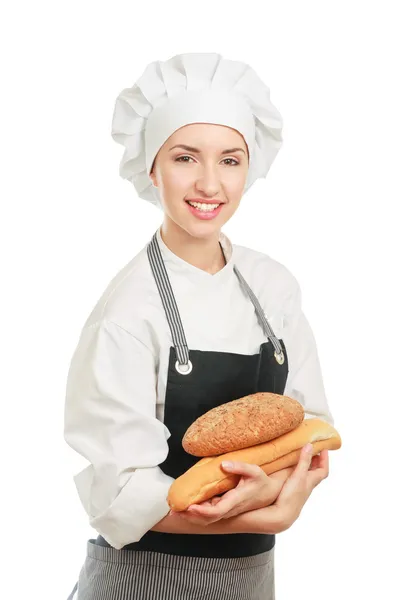 Donna cucinare con il pane — Foto Stock