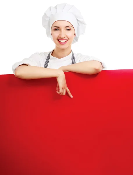 Mulher feliz cozinheiro ou padeiro — Fotografia de Stock