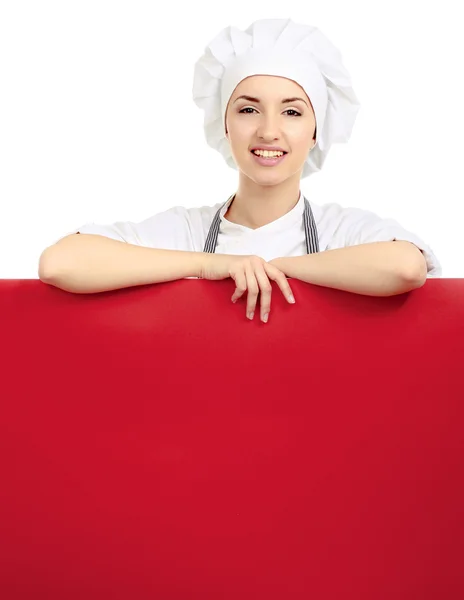 Щаслива жінка готує або пекар — стокове фото