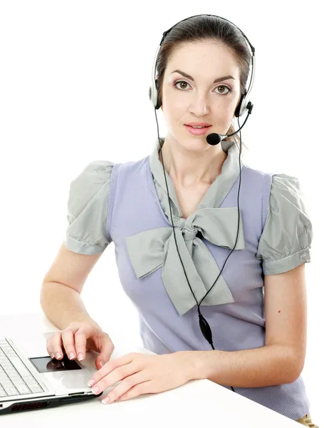 Junge schöne Frau mit Headset — Stockfoto