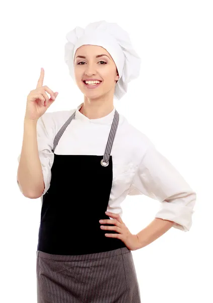 Šéfkuchař žena v bílé uniformě — Stock fotografie