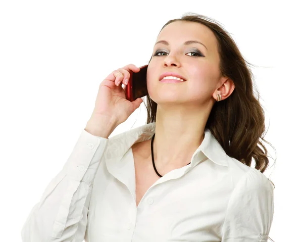 Schöne Frau mit einem Telefon in der Hand — Stockfoto