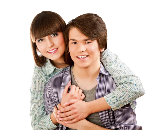 Portret młodej pary szczęśliwy uśmiechający się — Zdjęcie stockowe