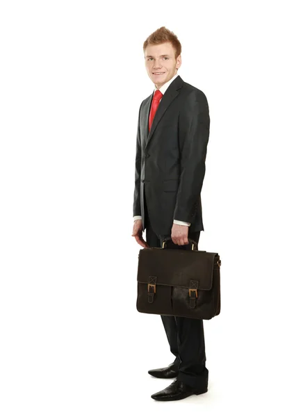 Homem de negócios bem sucedido com saco — Fotografia de Stock