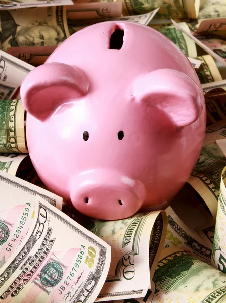 Piggy bank a dollár — Stock Fotó