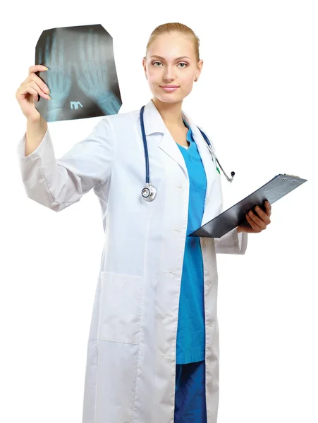 Kadın Doktor Röntgen incelenmesi — Stok fotoğraf
