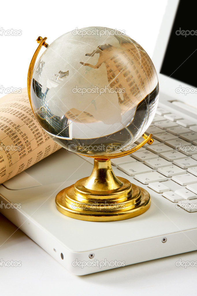 Background with laptop and globe