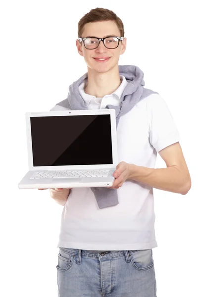 Junger Mann mit Laptop — Stockfoto