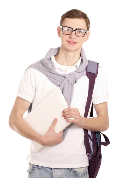 Retrato de um cara da faculdade com laptop — Fotografia de Stock