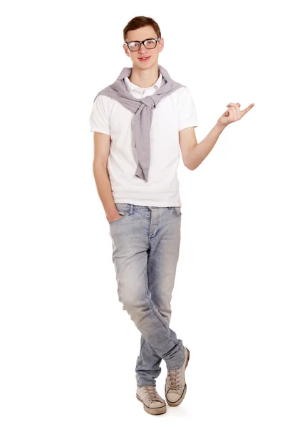 Young man pointing at something — Stock Photo, Image