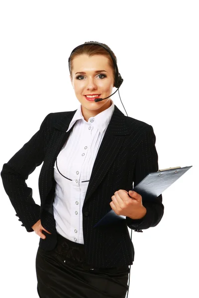 Confident businesswoman with headset — Stock Photo, Image