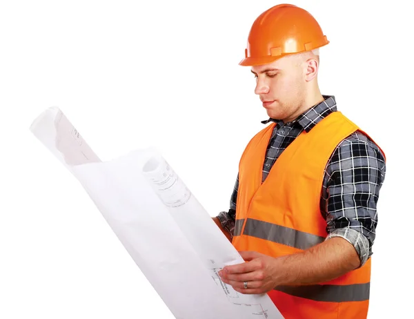 Construcation worker with a draft — Stock Photo, Image