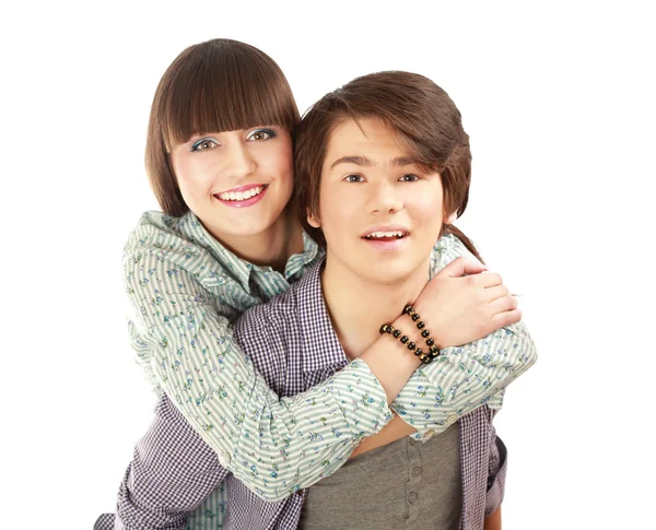 Jovem feliz sorrindo casal — Fotografia de Stock