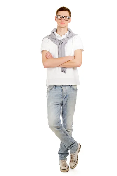 Portret van een jonge man, geïsoleerd op witte achtergrond. — Stockfoto