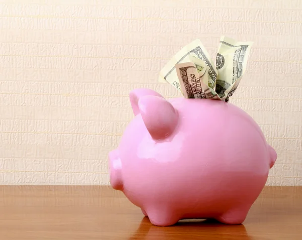 Piggy bank with dollars — Stock Photo, Image