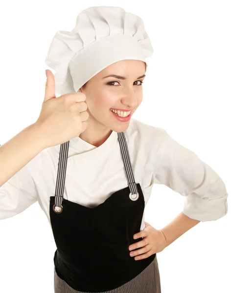Kucharz atrakcyjna kobieta pokazano ok — Zdjęcie stockowe