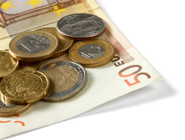 Money: euro coins and bills — Stock Photo, Image