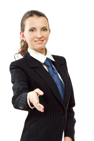 Portrait of a young attractive woman giving her hand — Stock Photo, Image