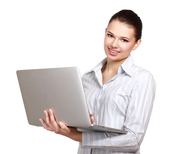 A young woman holding a laptop — Stock Photo, Image