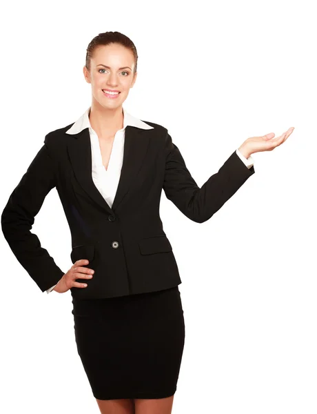 A young woman pointing at something Stock Picture