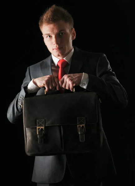 Portrait of successful business man with bag — Stock Photo, Image