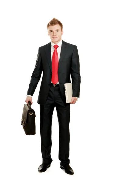 Retrato de hombre de negocios exitoso con bolsa — Foto de Stock