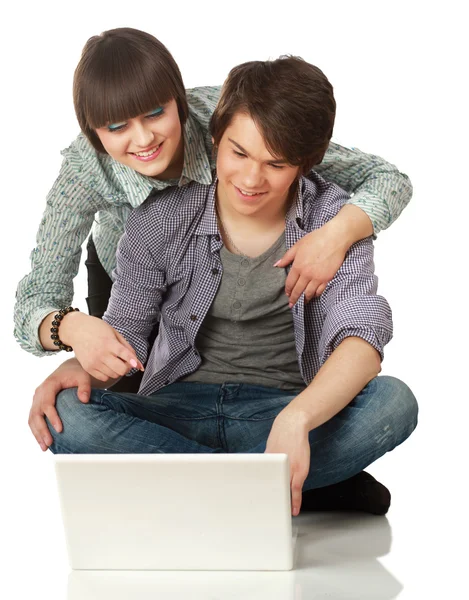 Students working on laptop — Stock Photo, Image