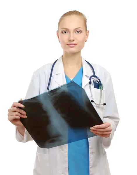 Medico donna che esamina i raggi X — Foto Stock