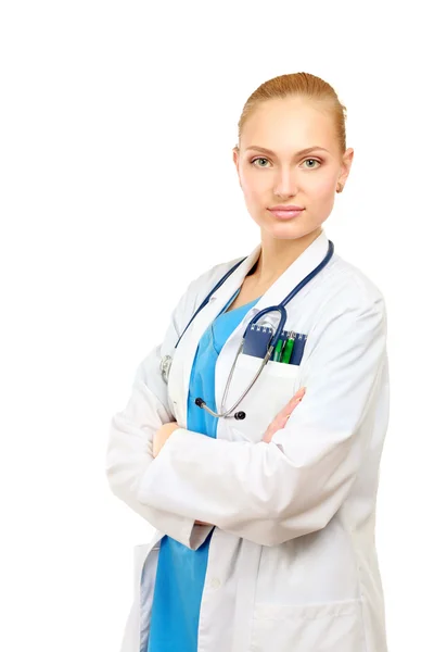 Fröhliche junge Krankenschwester mit verschränkten Armen — Stockfoto