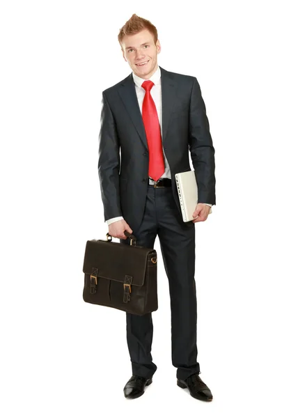 Retrato de hombre de negocios exitoso con bolsa — Foto de Stock