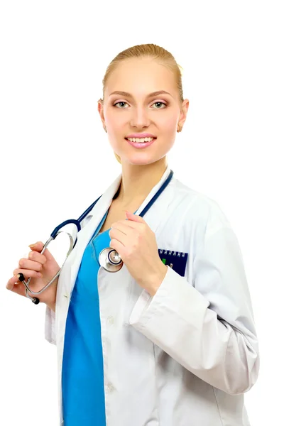 Portrait d'une femme médecin tenant un stéthoscope — Photo