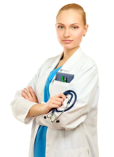 Fröhliche junge Krankenschwester mit verschränkten Armen — Stockfoto