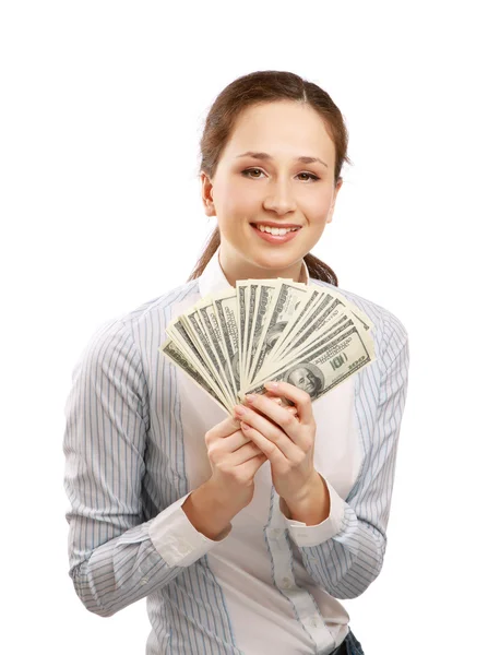 Mladá žena hospodářství peníze — Stock fotografie