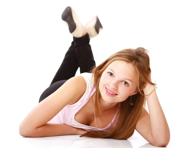 A young woman lying on the floor — Stock Photo, Image