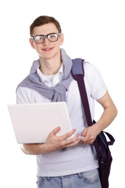 dizüstü bilgisayar ile bir üniversite adam portresi