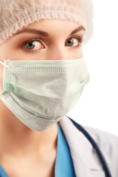 Nosí masku ženský lékař — Stock fotografie