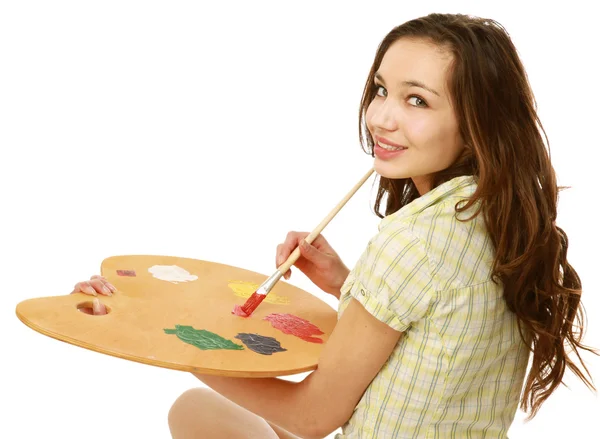 一个年轻女孩与一个调色板 — 图库照片