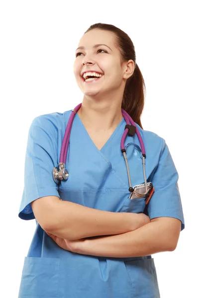 Detailní portrét mladé ženy lékaře s úsměvem — Stock fotografie