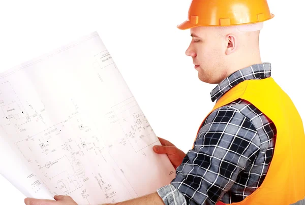 A young construction worker with a draft — Stock Photo, Image