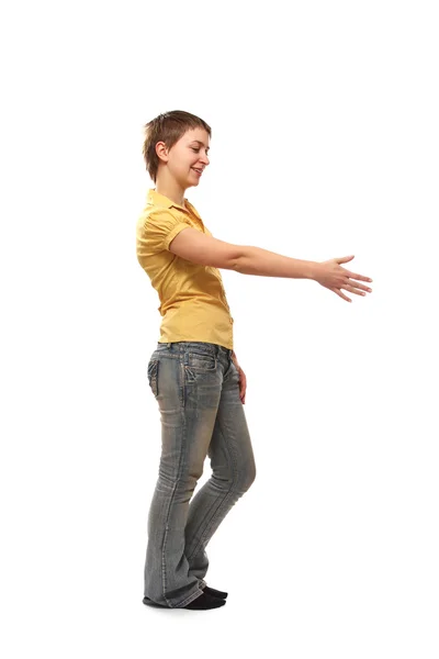 A college girl giving her hand — Stock Photo, Image