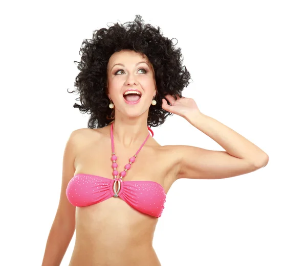 Woman in bikini with afro wig — Stock Photo, Image