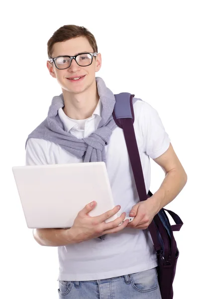 Porträtt av en college kille med laptop — Stockfoto