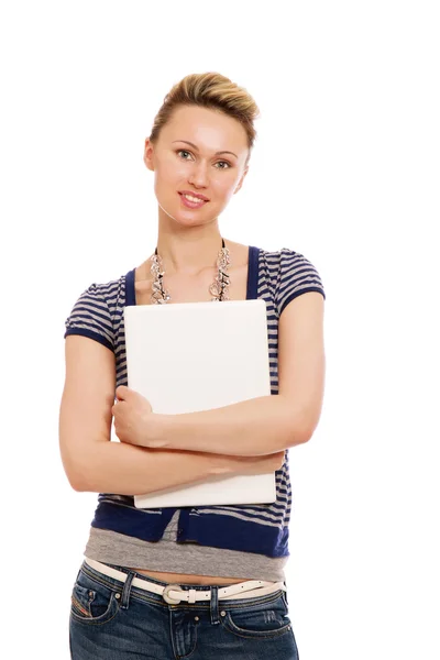 A young woman holding a laptop — Stock Photo, Image