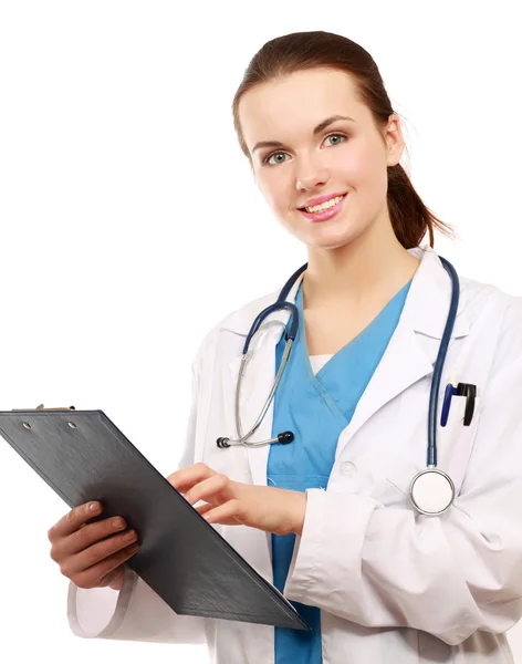 Smiling young doctor in white coat — Stock Photo, Image