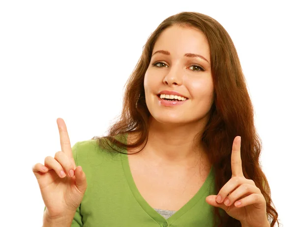A young woman showing something — Stock Photo, Image