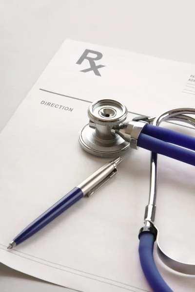 Closeup of a stethoscope on a rx prescription — Stock Photo, Image