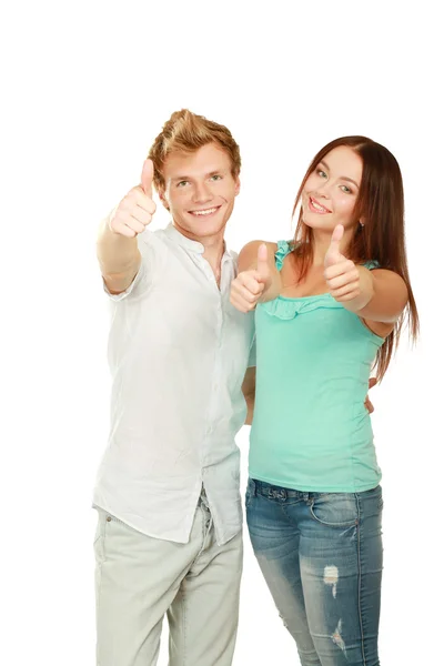 Jovem casal feliz mostrando ok — Fotografia de Stock