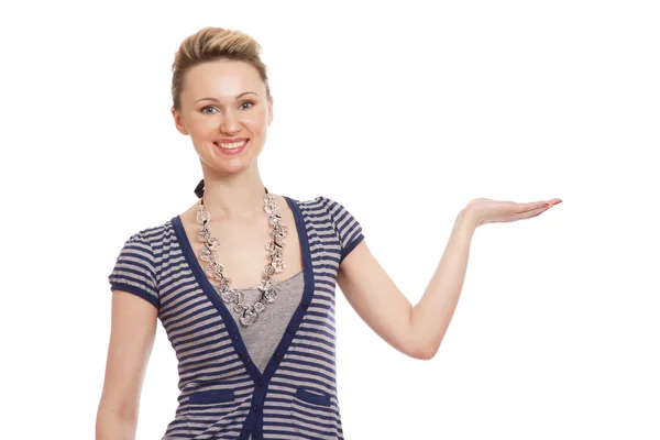 A young woman holding something — Stock Photo, Image