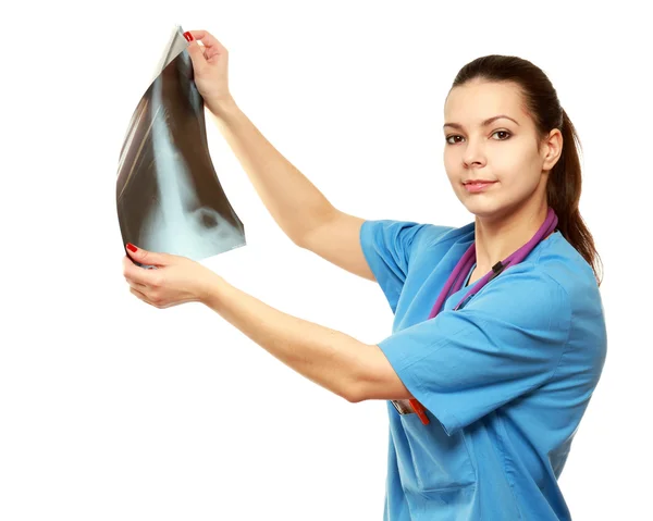 Female doctor examining X-ray — Stock Photo, Image